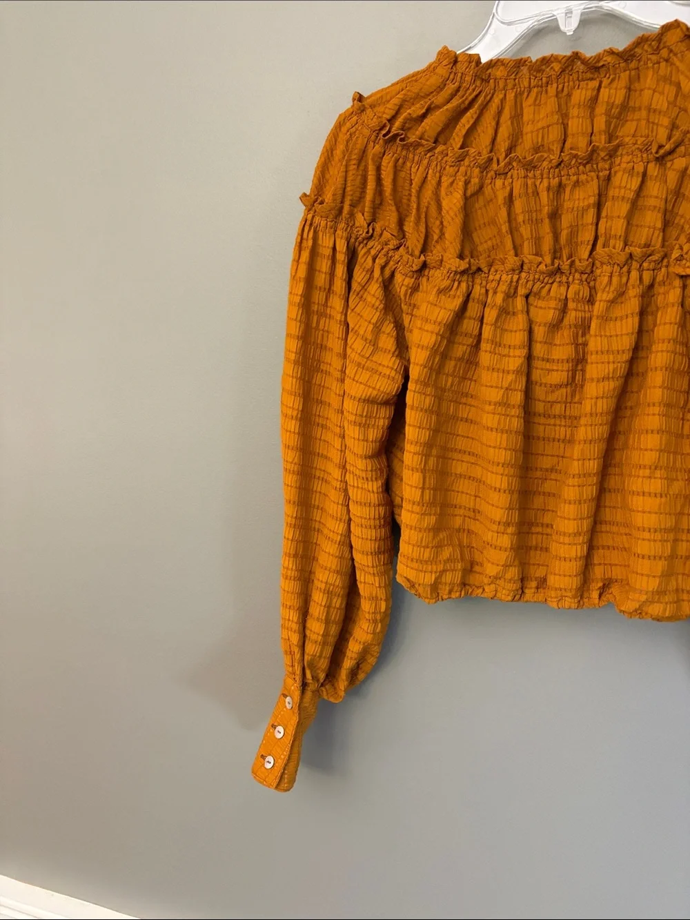 Free People Hailey Blouse Rust Brown Ruffled Smocked Button-Front Blouse - XS